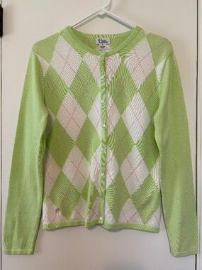 Lilly Pulitzer Women's Vintage Argyle Button-Front Cardigan Sweater M Logo